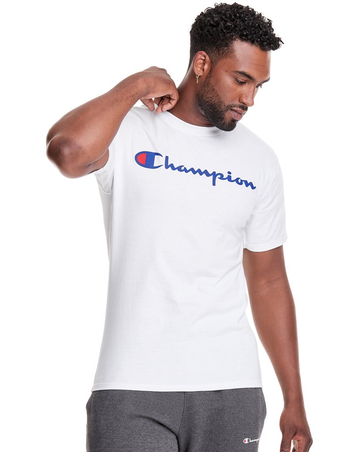 Champion Mens T-Shirt NZ - Graphic Jersey Script Logo White ( 2536-XVPKT )